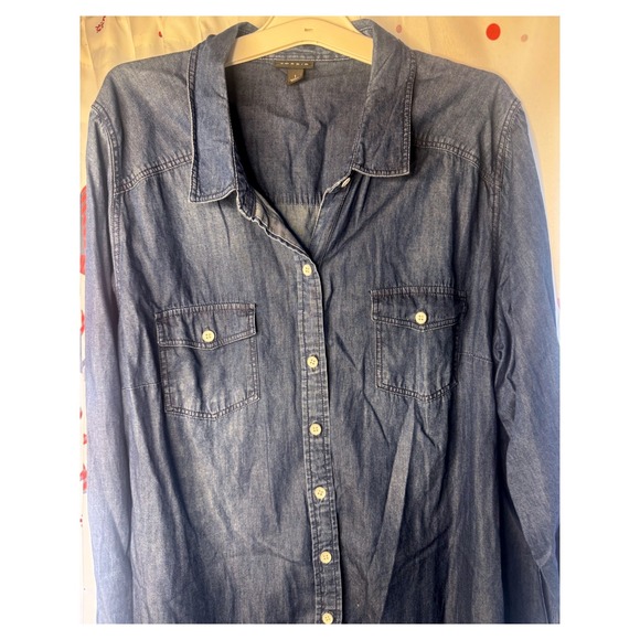 Torrid women's Blue Denim Button Up Shirt Long Sleeve Pockets Size 1X - Picture 5 of 13